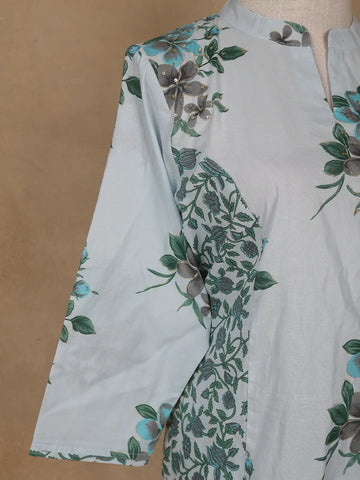 Sky Blue Floral Design Printed Cotton Salwar Suit - Diadem