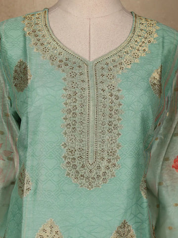 Pastel Green Floral Designed Semi Silk Salwar Suit - Diadem