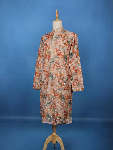 Peach Multicolor Floral Printed Straight Kurta - Diadem