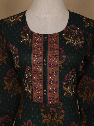 Green Floral Design Printed Cotton Salwar Suit - Diadem