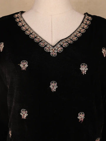 Black Floral Designed Velvet Co Ord Salwar Suit - Diadem