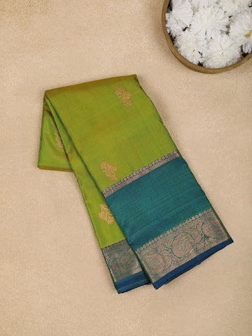 Parrot Green Floral Woven Pure Kanchipuram Silk Saree - Diadem