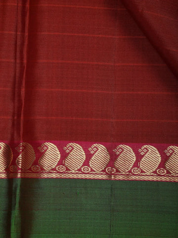 Brick Red Stripes Woven Pure Kanchipuram Silk Saree - Diadem