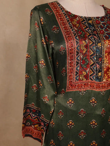 Green Floral Designed Cotton Rayon Salwar Suit - Diadem