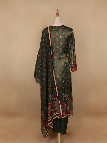 Green Floral Designed Cotton Rayon Salwar Suit - Diadem