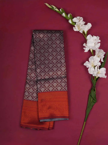 Dark Purple Art Silk Saree with Floral Design on the Body with Contrast Designed Border - Diadem