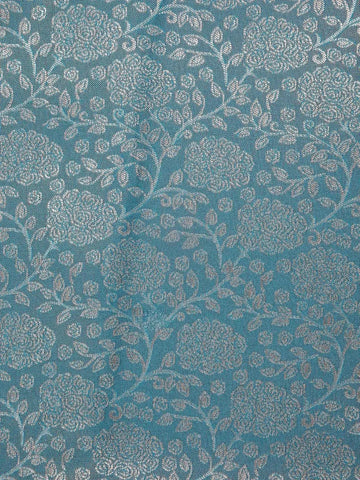 Blue Art Silk Saree with Flower Jacquard Design on the Body with Contrast Zari Border - Diadem