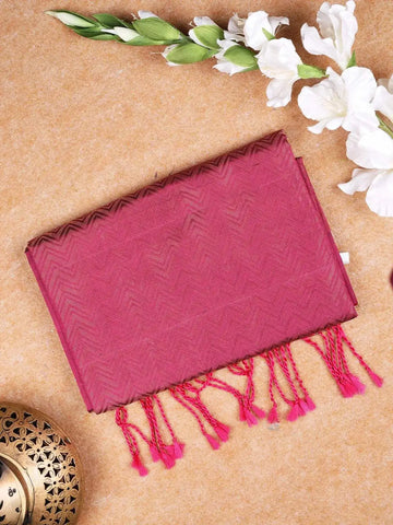 Wine Soft Silk Saree with Floral Motif Design on the Body and without Border - Diadem