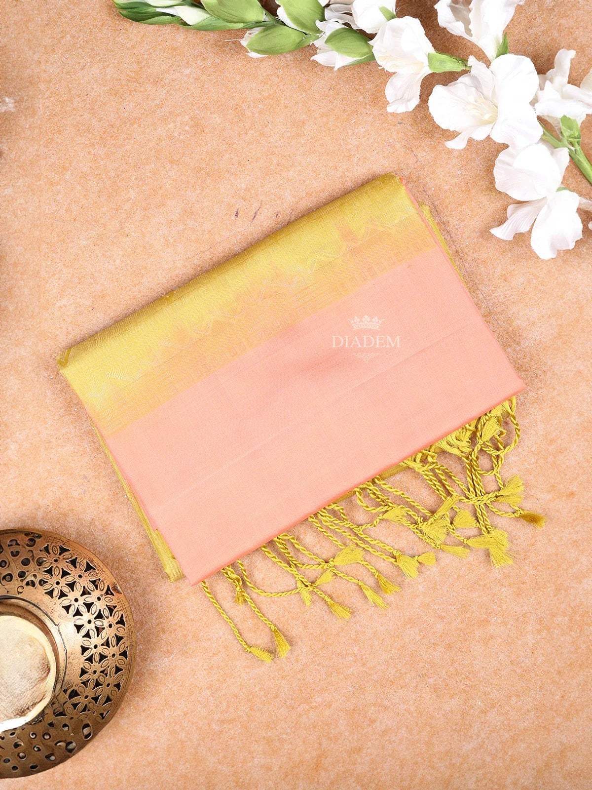 Orange Soft Silk Saree with Zari Butta Design on the Body with Contrast Border - Diadem