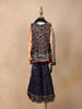 Navy Blue Georgette Sharara Suit Adorned with Floral Prints and Embroidery, paired with Dupatta - Diadem