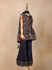 Navy Blue Georgette Sharara Suit Adorned with Floral Prints and Embroidery, paired with Dupatta - Diadem