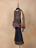 Navy Blue Georgette Sharara Suit Adorned with Floral Prints and Embroidery, paired with Dupatta - Diadem