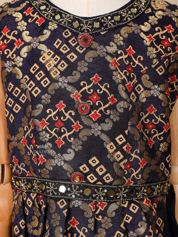 Navy Blue Georgette Sharara Suit Adorned with Floral Prints and Embroidery, paired with Dupatta - Diadem