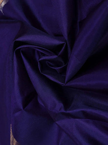 Dark Blue Soft Silk Saree with Flower Plant Design on the Body and without Border - Diadem