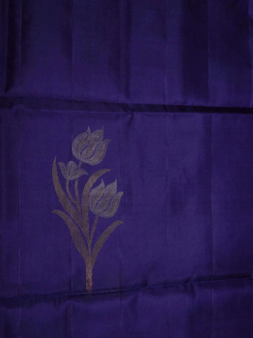 Dark Blue Soft Silk Saree with Flower Plant Design on the Body and without Border - Diadem