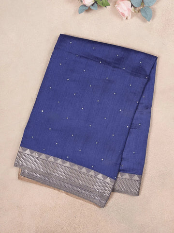 Navy Blue Soft Silk Saree with Zari Butta on the body and Zari Border - Diadem