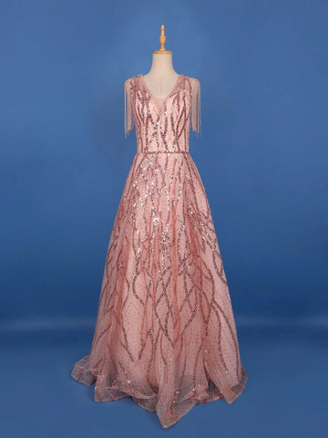 Baby Pink Sequins Embroidered Net Gown - Diadem