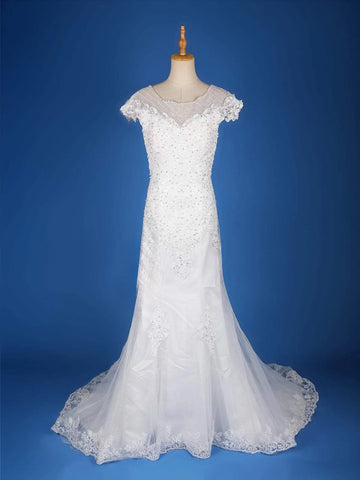 White Net Floral lace Wedding Gown - Diadem
