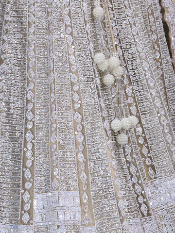 White Net Wedding Bridal Lehenga with Sequins Glitter Design - Diadem