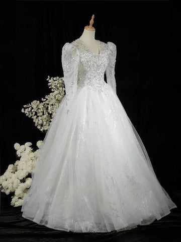 White Net Gown with Sequins, Beads and Embroidery - Diadem