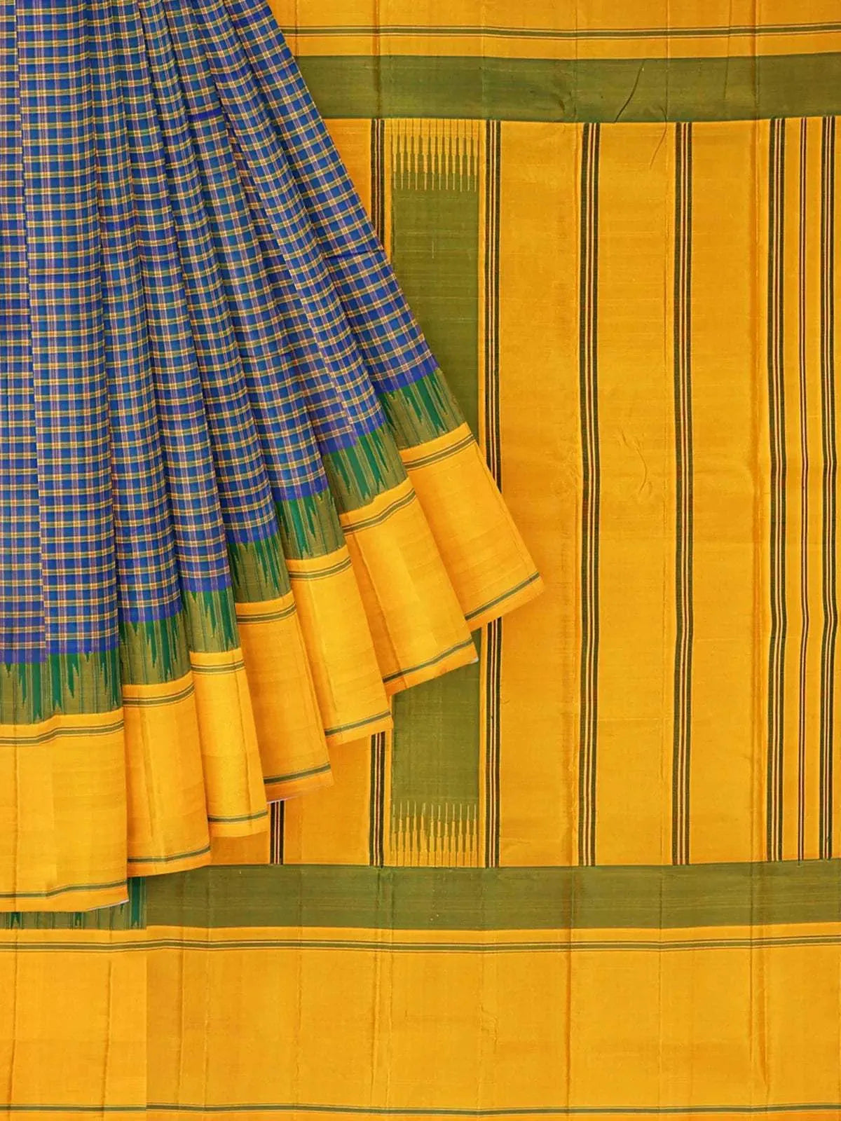 Royal Blue Pure Kanchipuram Saree with Checks Design on the body and Contrast Border - Diadem