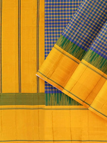 Royal Blue Pure Kanchipuram Saree with Checks Design on the body and Contrast Border - Diadem