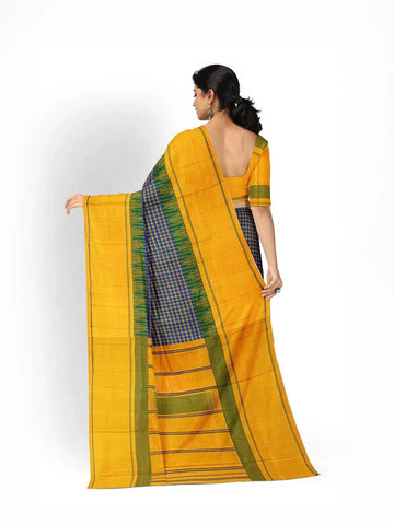 Royal Blue Pure Kanchipuram Saree with Checks Design on the body and Contrast Border - Diadem