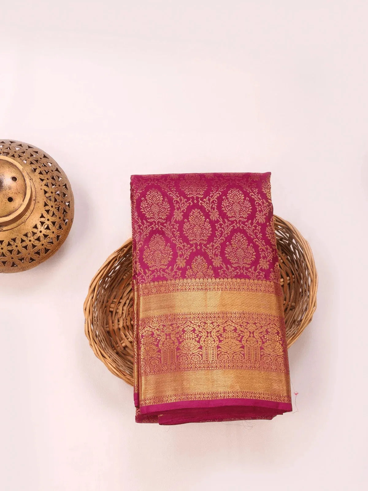 Magenta Pure Kanchipuram Bridal Silk Saree with Zari Brocade on the body and Zari Border - Diadem