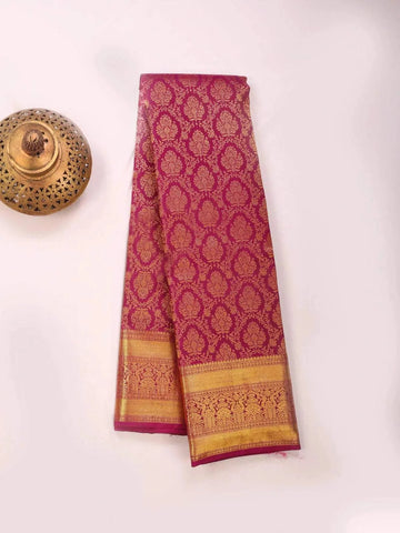 Magenta Pure Kanchipuram Bridal Silk Saree with Zari Brocade on the body and Zari Border - Diadem