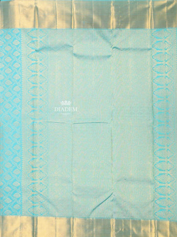 Aqua Blue Pure Kanchipuram Bridal Silk Saree with Zari Brocade on the body and Zari Border - Diadem