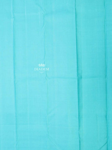 Aqua Blue Pure Kanchipuram Bridal Silk Saree with Zari Brocade on the body and Zari Border - Diadem