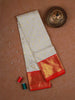 White Pure Kanchipuram Silk Saree with Vines Floral Design on the Body with Korvai Border - Diadem