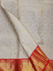 White Pure Kanchipuram Silk Saree with Vines Floral Design on the Body with Korvai Border - Diadem