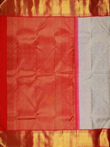 White Pure Kanchipuram Silk Saree with Vines Floral Design on the Body with Korvai Border - Diadem
