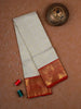 White Pure Kanchipuram Bridal Silk Saree with Flower Motifs on the Body with Korvai Border - Diadem