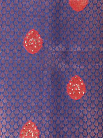 Dark Blue Art Silk Saree with Leaf Design on the Body with Designed Border - Diadem