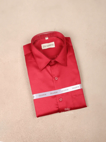 Red Satin Plain Full Sleeve Shirt - Diadem