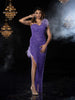 Purple Net Gown with Sequins & Glitters - Diadem