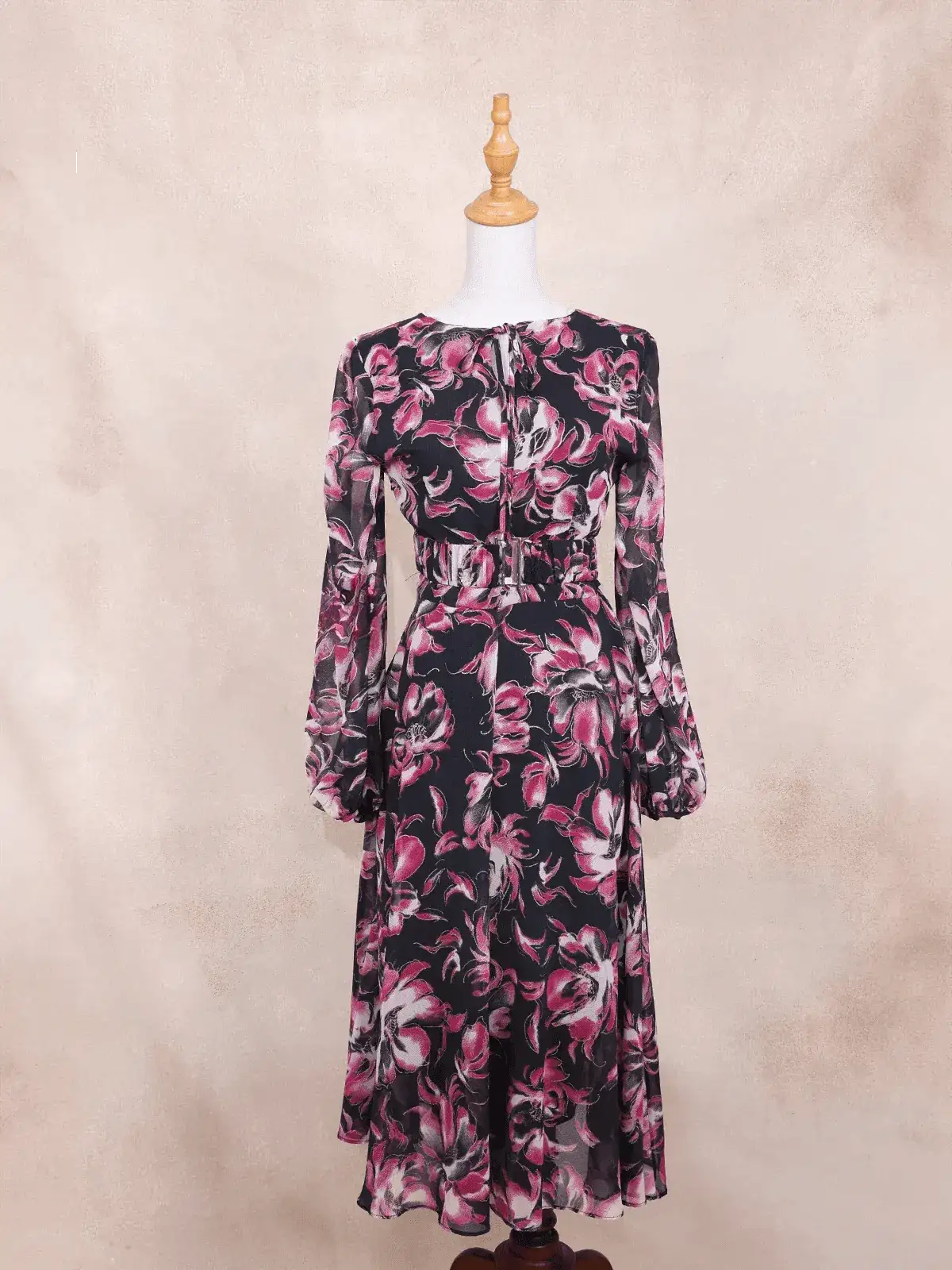Black Cotton Frock Top with Flower Prints - Diadem