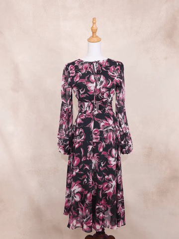 Black Cotton Frock Top with Flower Prints - Diadem