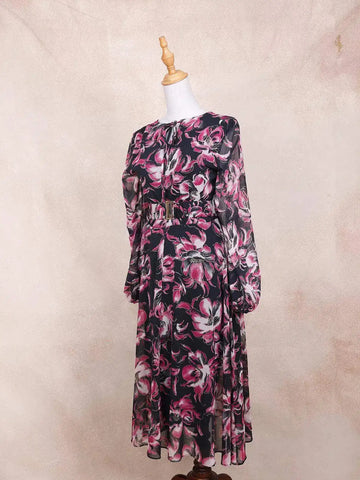 Black Cotton Frock Top with Flower Prints - Diadem