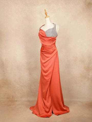 Orange Partywear with Stone Work and Deep V-Neck Gown - Diadem