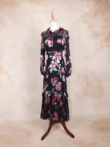 Black Net Kurti Top Adorned with Flower Design - Diadem