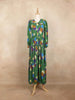 Green Long Kurti Top Adorned with Ruffled and Printed Flower Design with Peter Pan Neck - Diadem