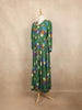 Green Long Kurti Top Adorned with Ruffled and Printed Flower Design with Peter Pan Neck - Diadem