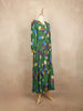 Green Long Kurti Top Adorned with Ruffled and Printed Flower Design with Peter Pan Neck - Diadem