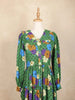 Green Long Kurti Top Adorned with Ruffled and Printed Flower Design with Peter Pan Neck - Diadem