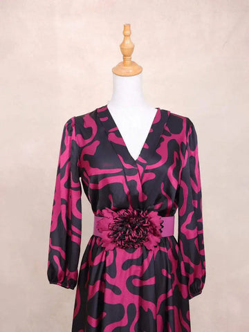 Black Kurti Top Adorned with Pink Fancy Prints - Diadem
