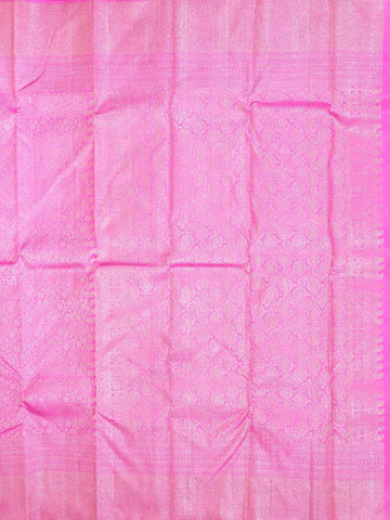 Pink Pure Kanchipuram Silk Saree With Floral Patterns On the Body, With Designed Border - Diadem