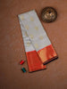 White Pure Kanchipuram Bridal Silk Saree with Floral Motifs on the Body with Korvai Border - Diadem